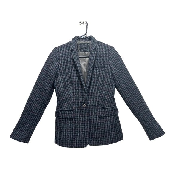 J. Crew Jackets & Blazers - J.Crew 100% Wool Blazer Womens 4 Green Multicolor Houndstooth Tweed Jacket Lined
